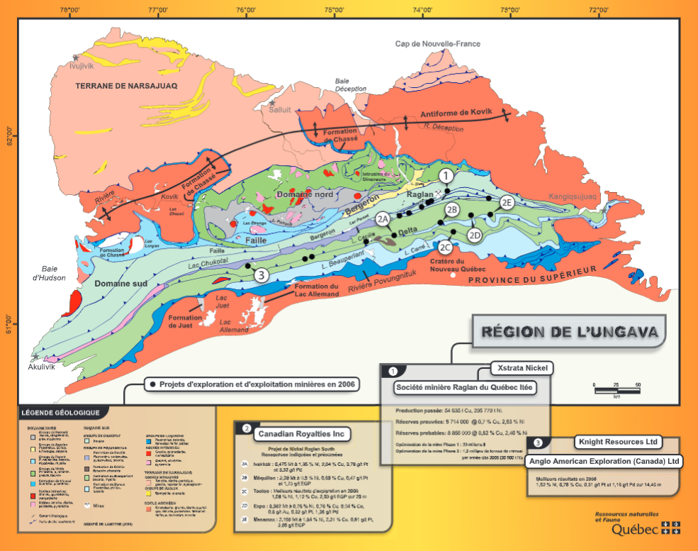 Cartes de l'activité minière des régions de la Baie-James et de l'Ungava 