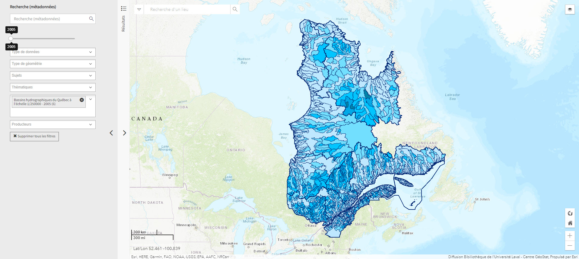 Bassins hydrographiques du Québec à l'échelle 1/250000